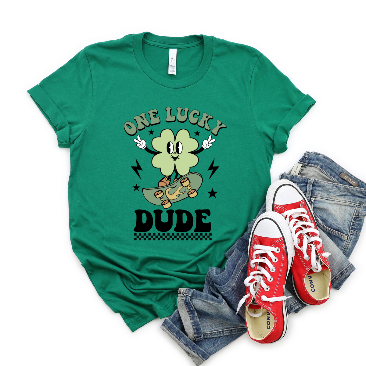 Wholesale One lucky dude Graphic Tee - Kelly Green Tee