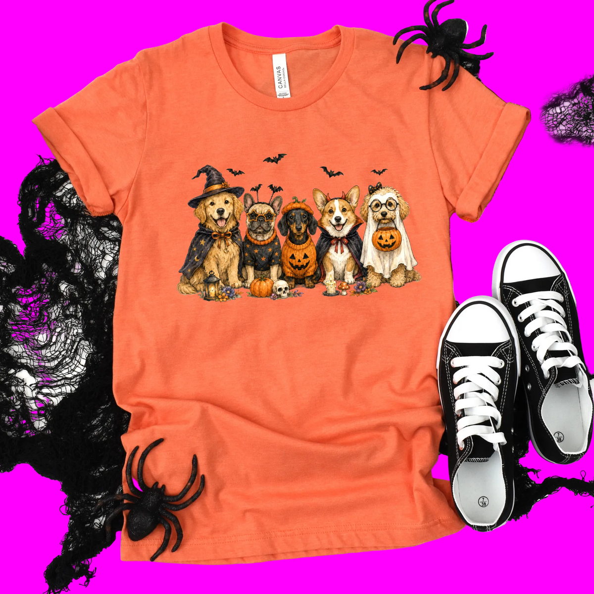Wholesale Cute Halloween Dogs Graphic Tee - Heather Orange