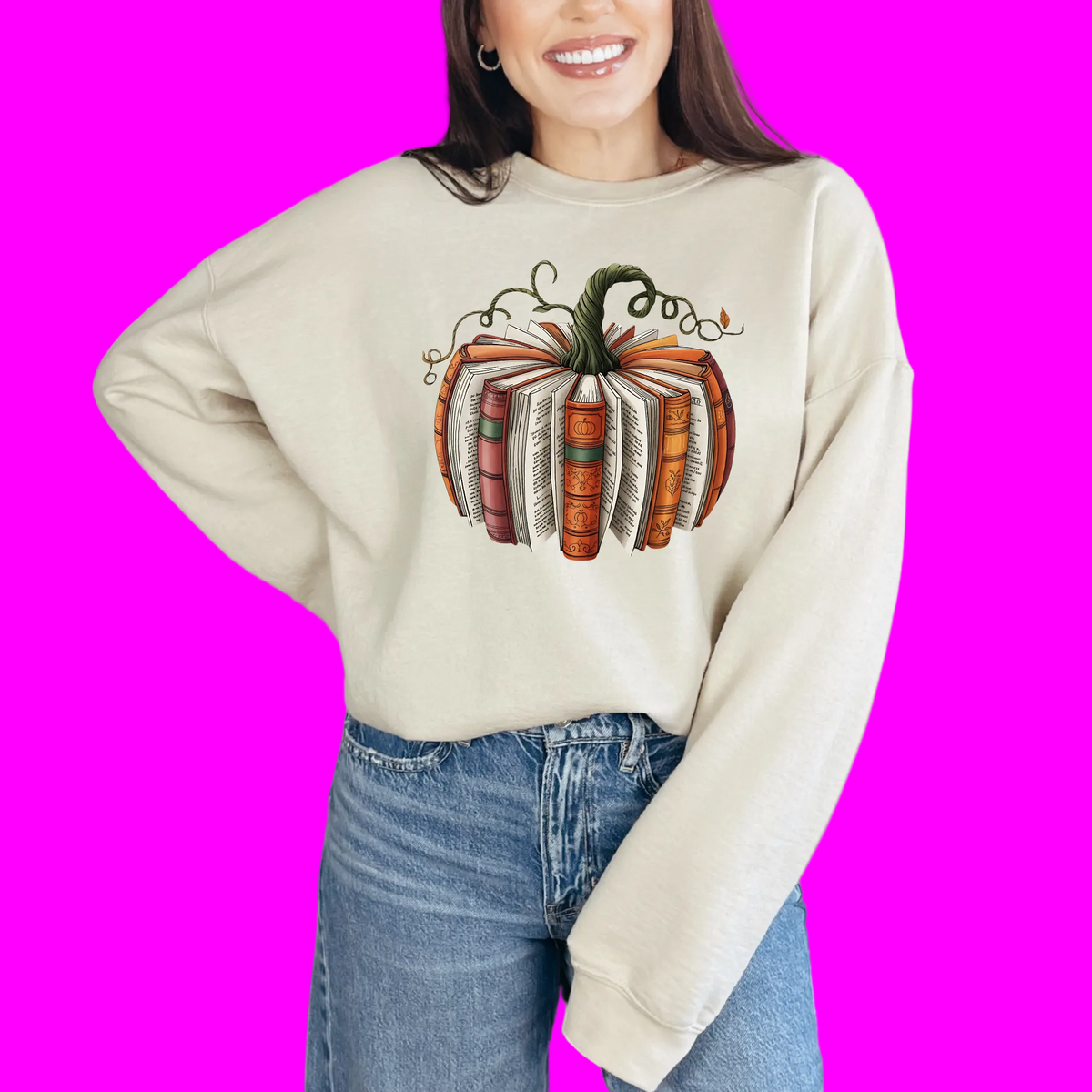 Wholesale Fall Book Pumpkin Sweatshirt - White Sweatshirt