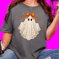 Wholesale Coquette Halloween Lace Ghost Graphic Tee - Asphalt