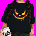 Wholesale Flaming Pumpkin Face Graphic Tee - Black
