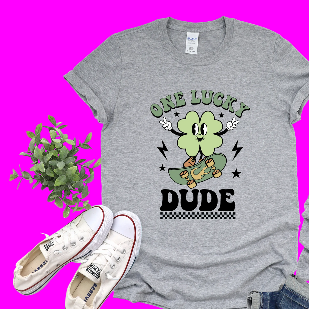 Wholesale One lucky dude Graphic Tee - Grey Tee