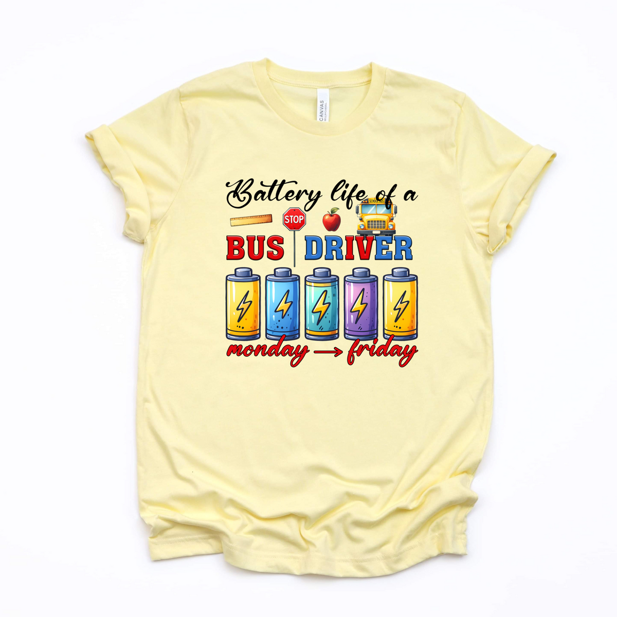 Wholesale Bus Driver Battery Graphic Tee - White Tee