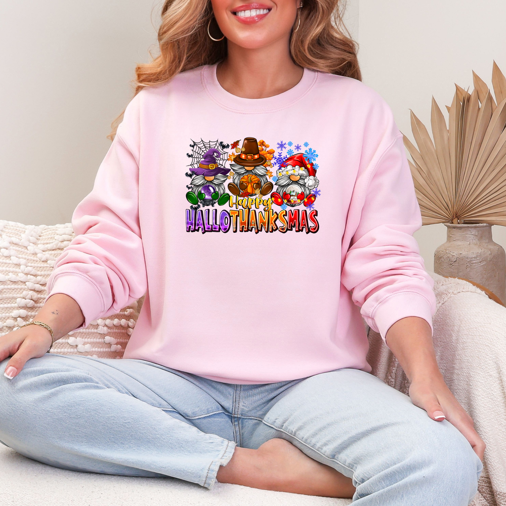 Wholesale Happy Hallothanksmas Gnomes Sweatshirt - Light Pink Sweatshirt