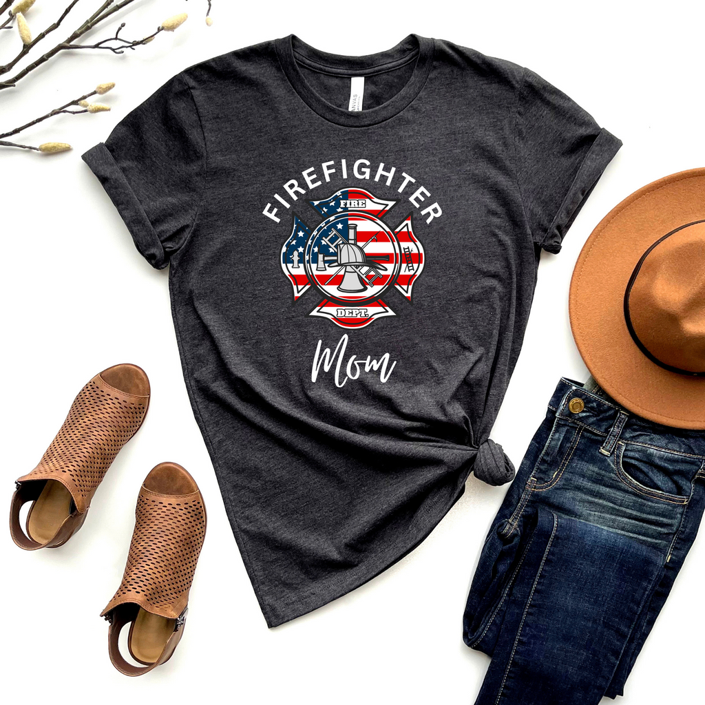 Wholesale Firefighter Mom Graphic Tee - Charcoal