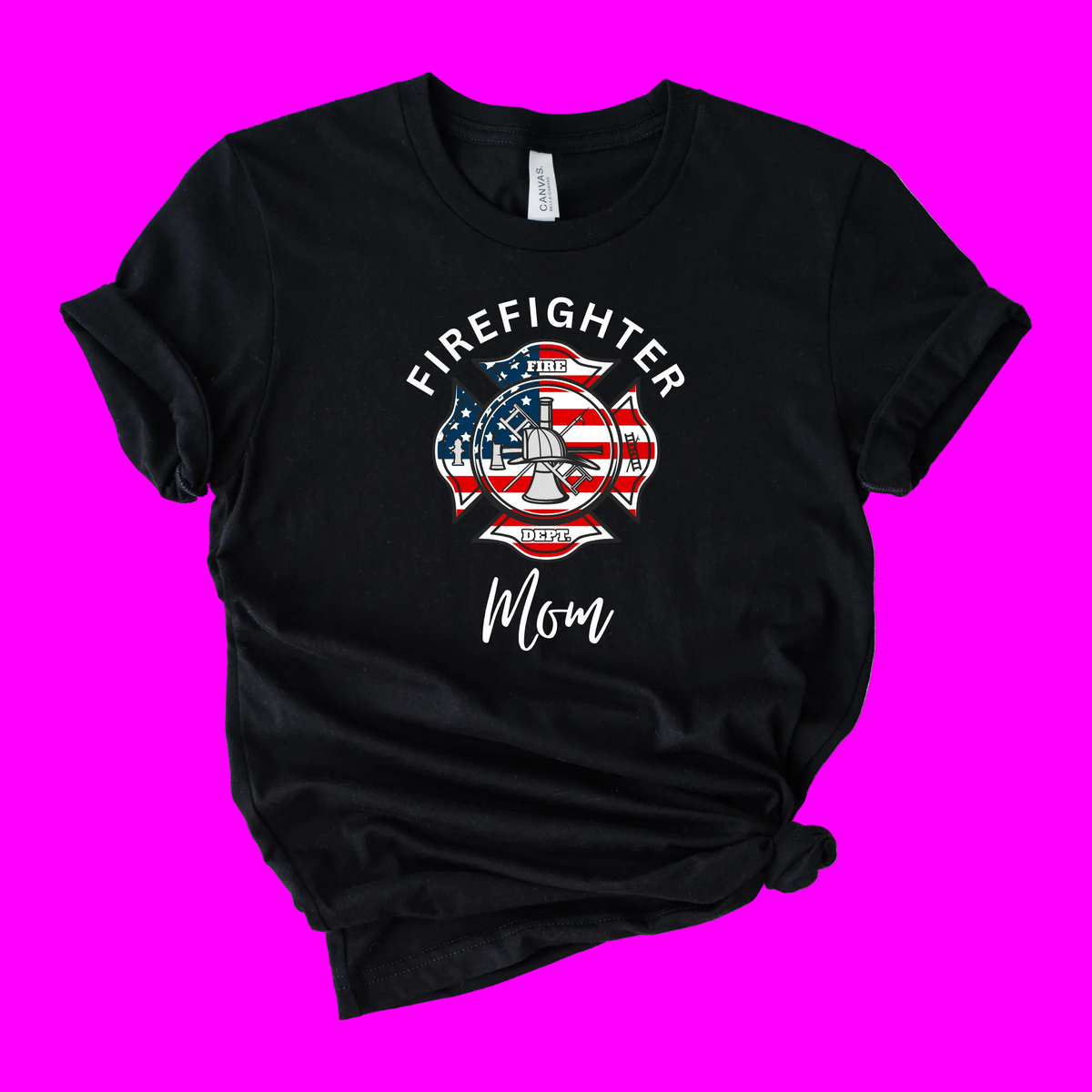 Wholesale Firefighter Mom Graphic Tee - Black
