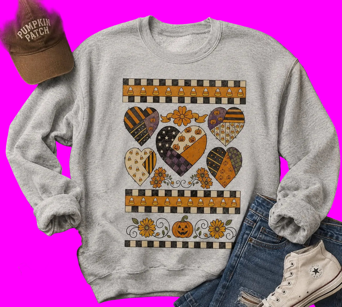 Thrifty Halloween Quilted Hearts Sweatshirt
