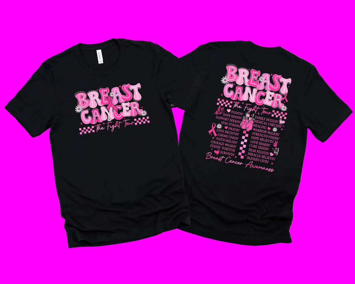 Wholesale Breast Cancer Fight Tour Graphic Tee - Black Tee