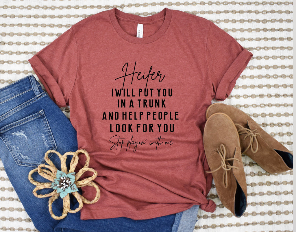 Wholesale Heifer, Stop Playin with me Graphic Tee - Heather Clay