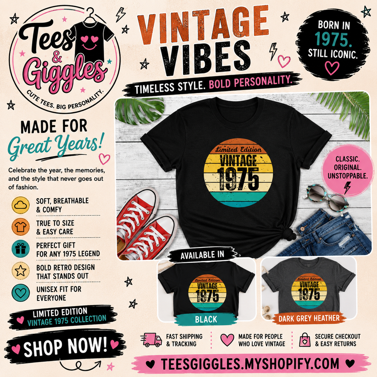 Vintage Birth Year Custom Graphic Tee