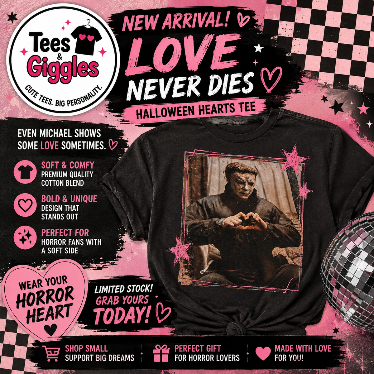 Michael Hearts Halloween Horror Comfort Colors Colorblast Graphic Tee