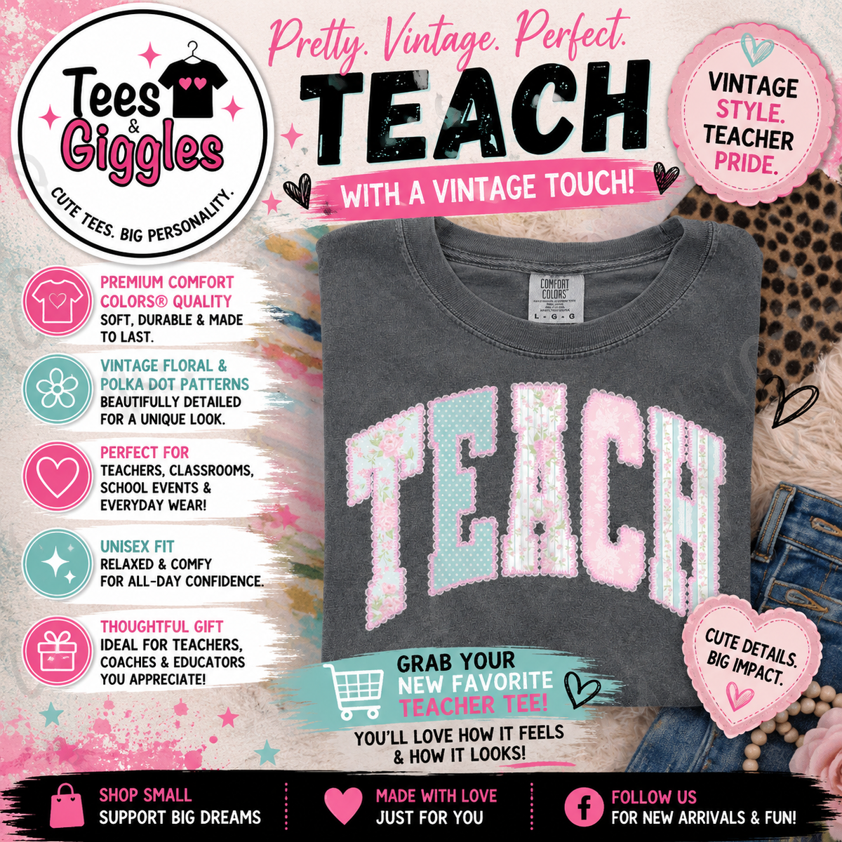 Floral Teach Graphic Tee Comfort Colors