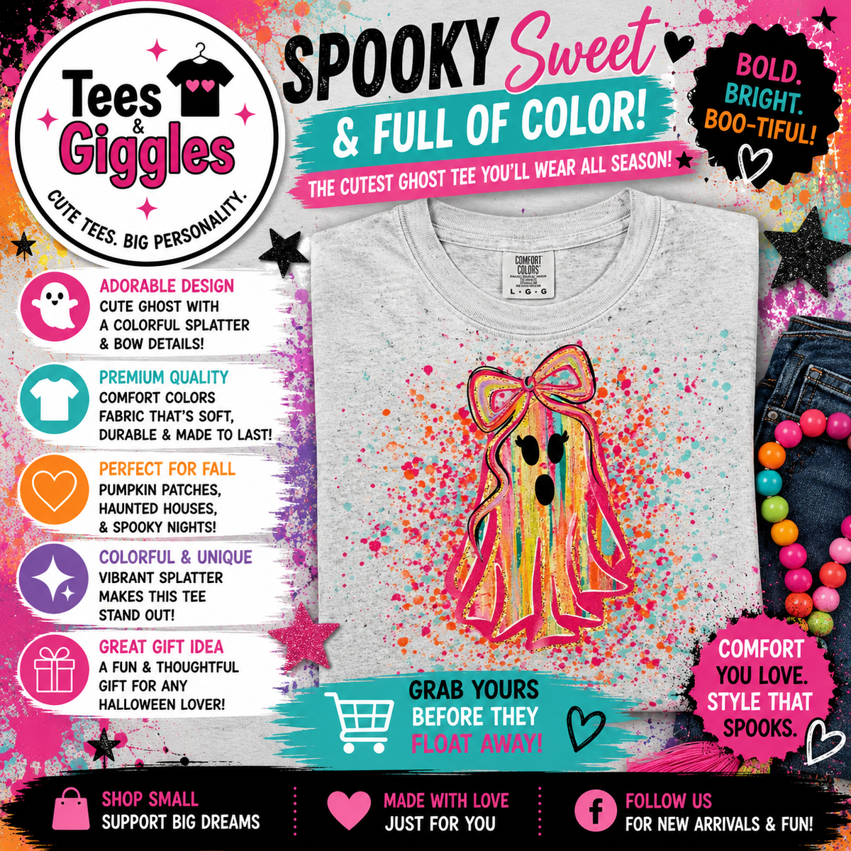 Brushstroke Ghost Halloween Splatter Comfort Colors Colorblast Graphic Tee