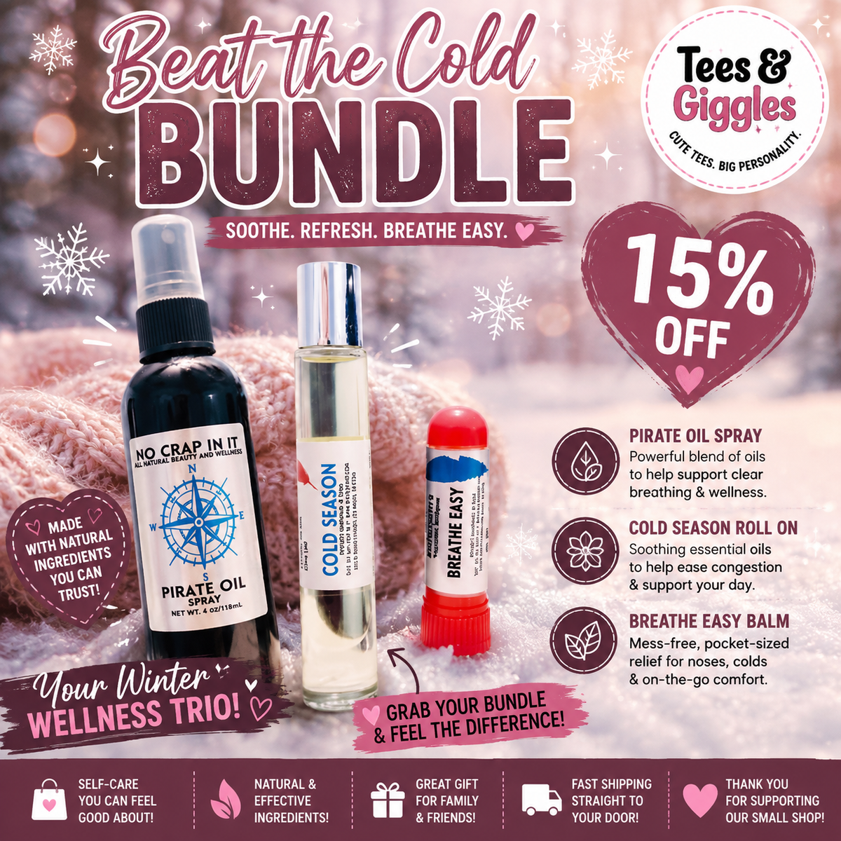 Beat The Cold Bundle (Breathe Easy Inhaler + Pirate Spray + Cold Season Roller)