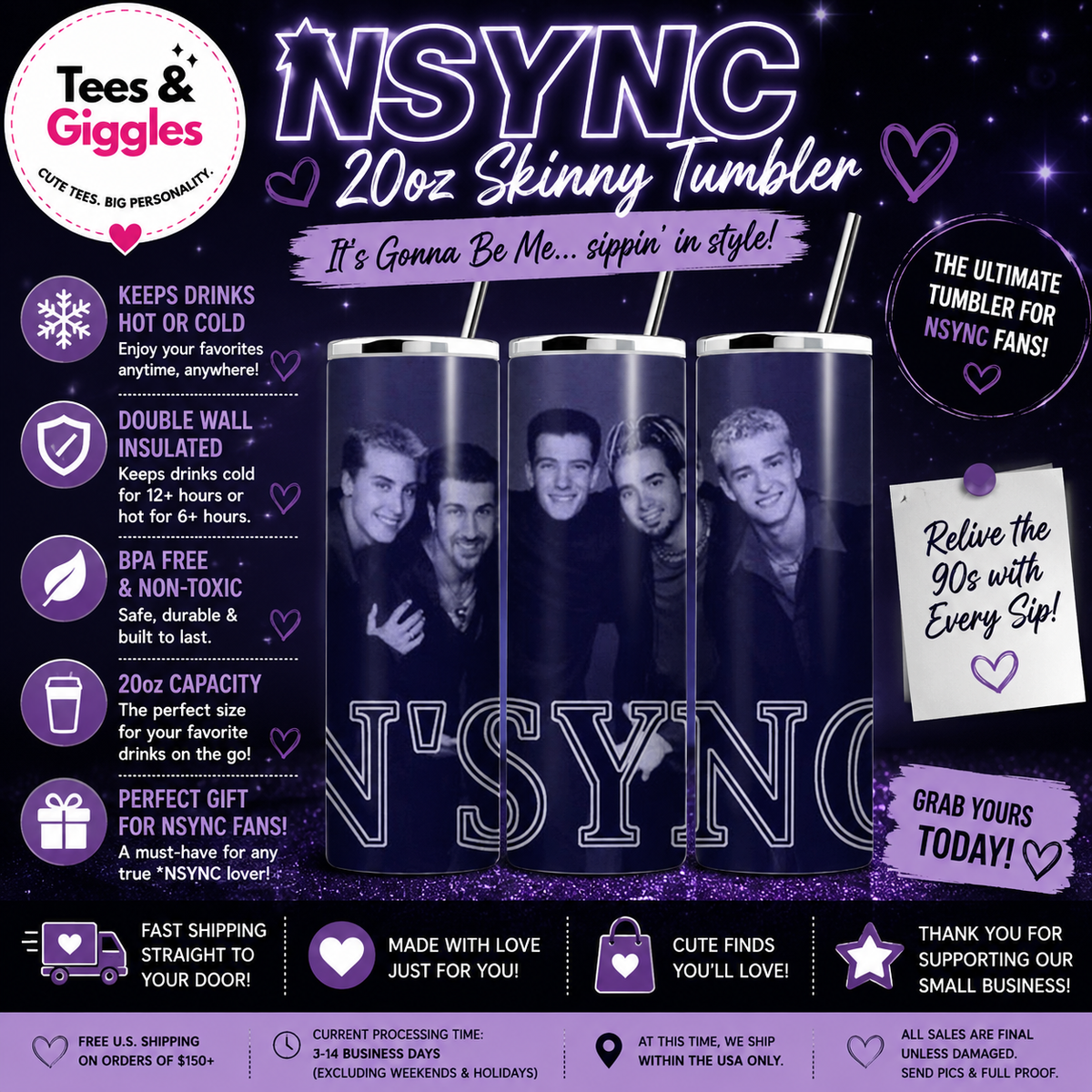 NSync 20 oz Skinny Tumbler