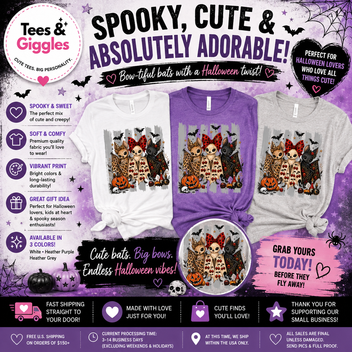 Cute Halloween Bats Graphic Tee