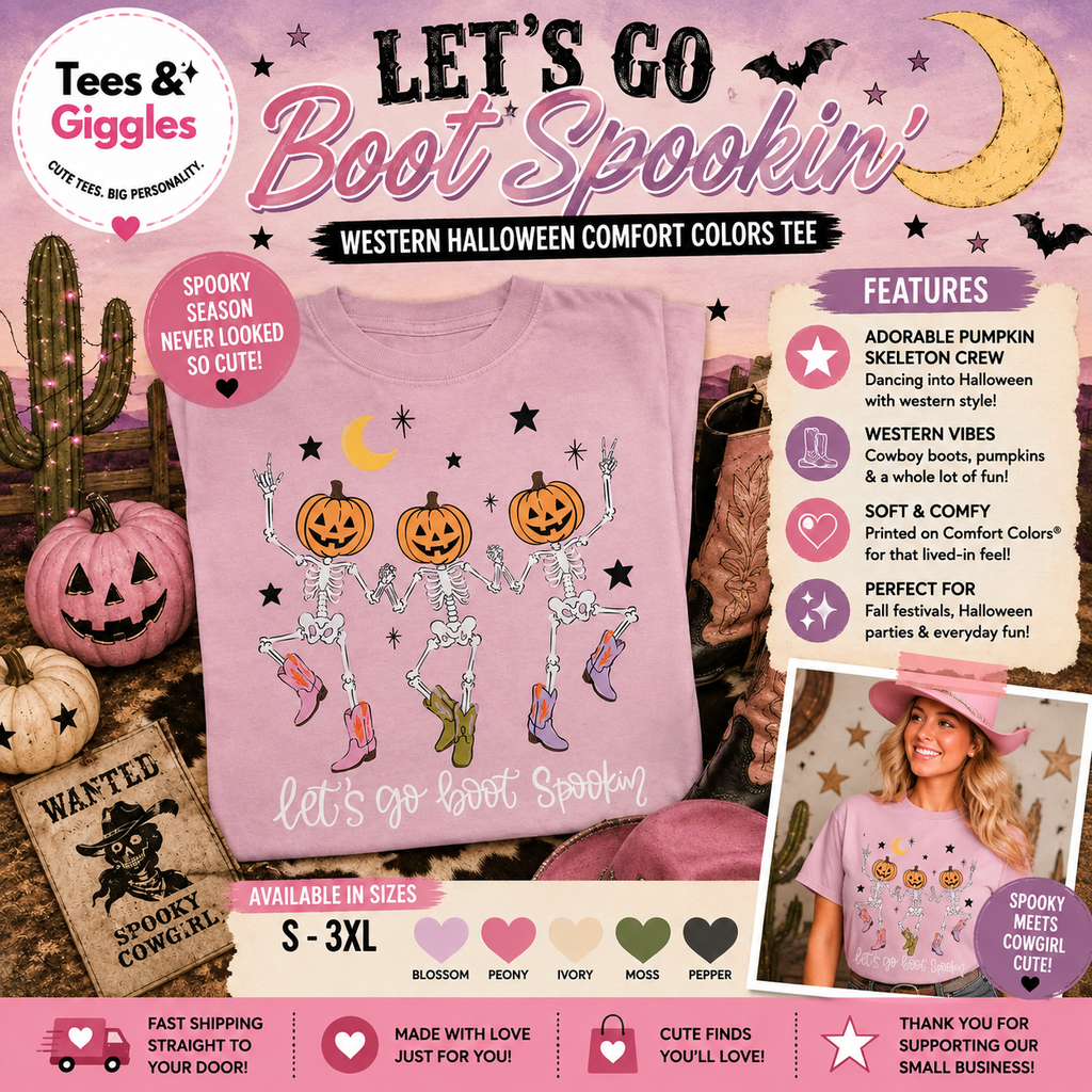 Let’s Go Boot Spookin’ Western Halloween Comfort Colors Graphic Tee