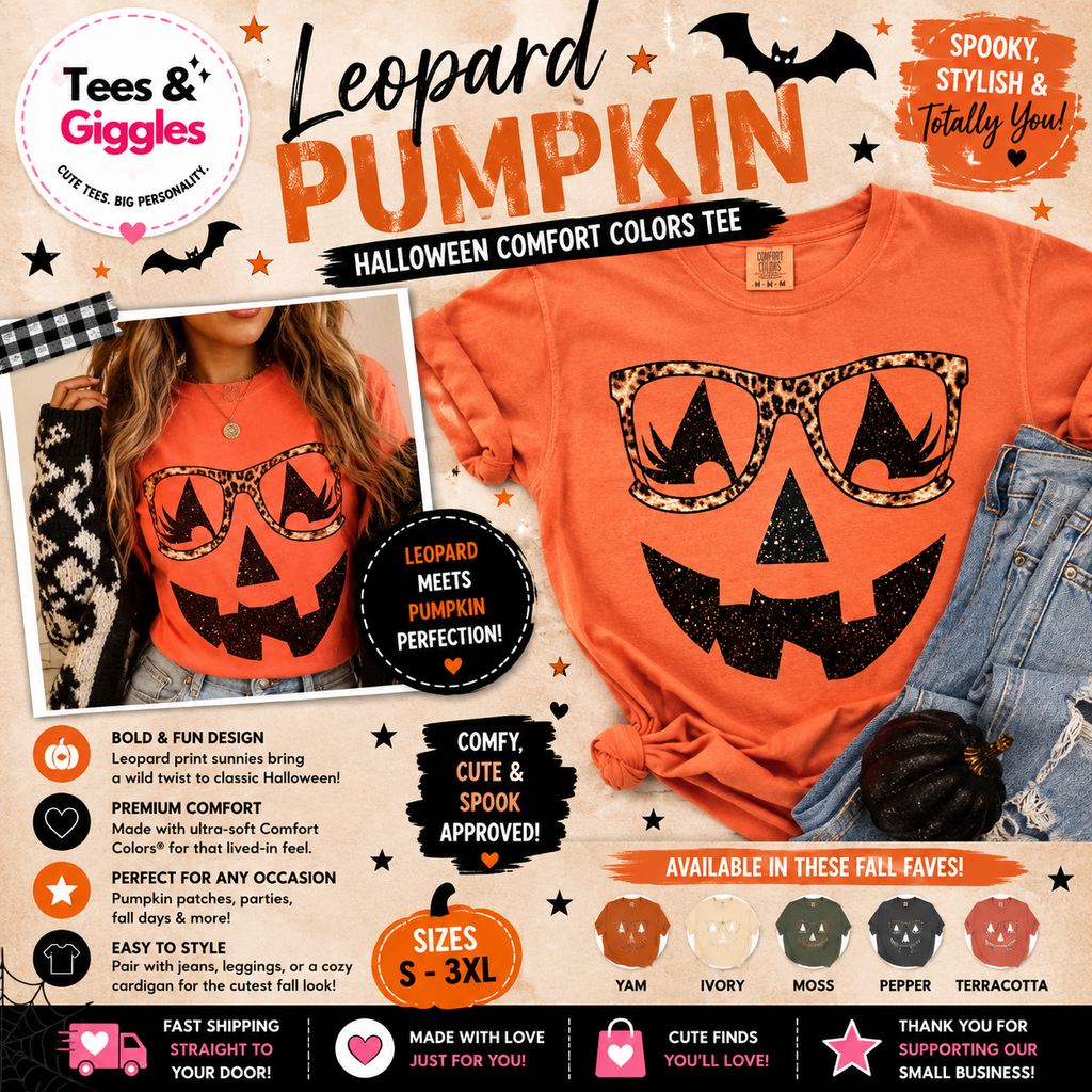 Leopard Pumpkin Halloween Comfort Colors Graphic Tee