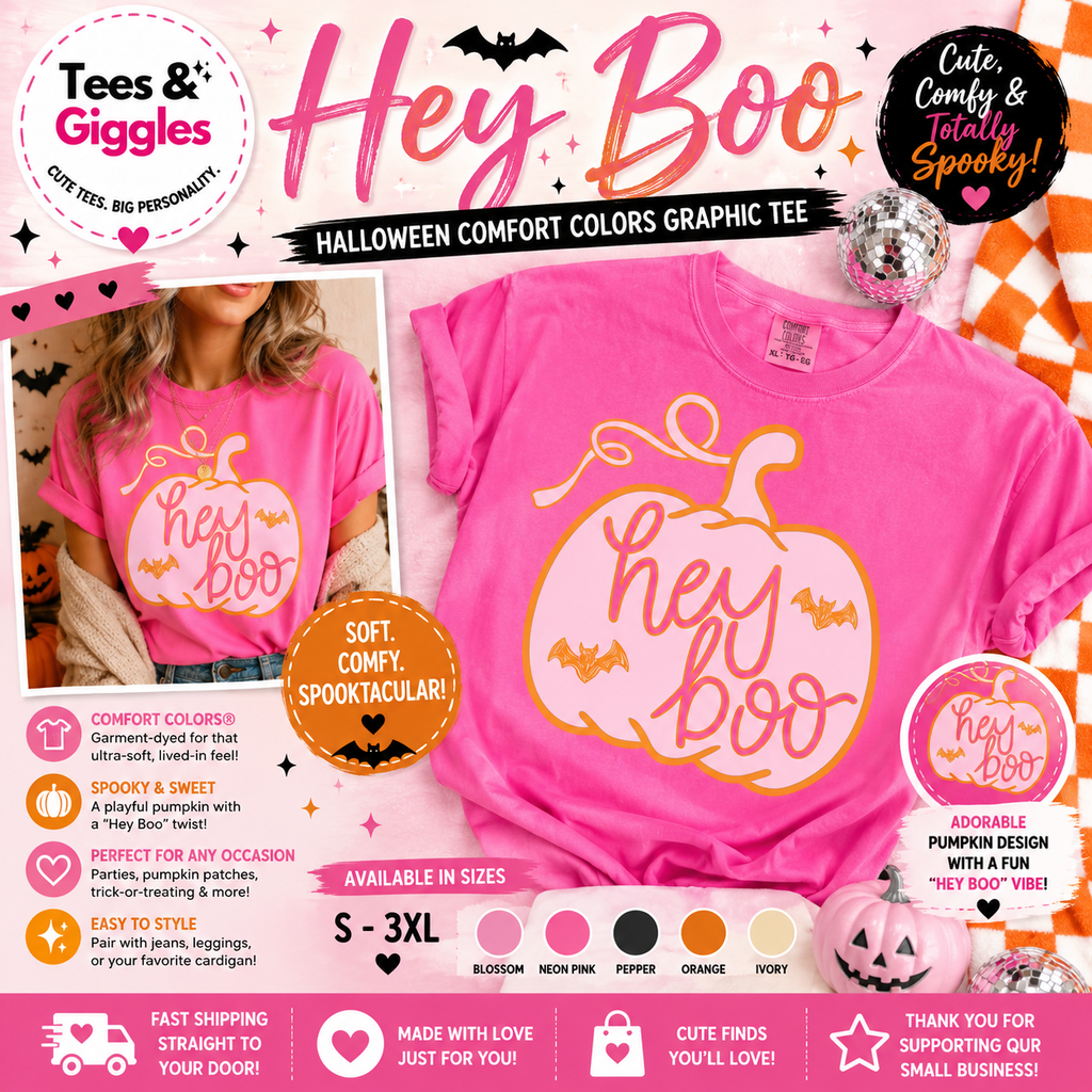 Hey Boo Halloween Comfort Colors Graphic Tee