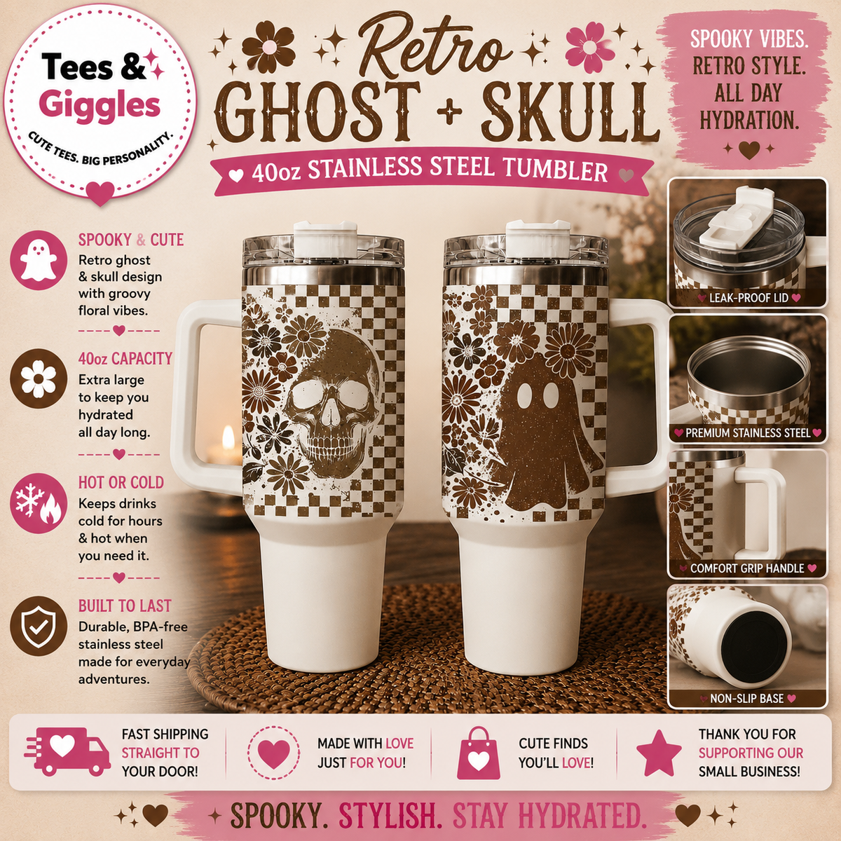 Retro Ghost + Skull 40oz