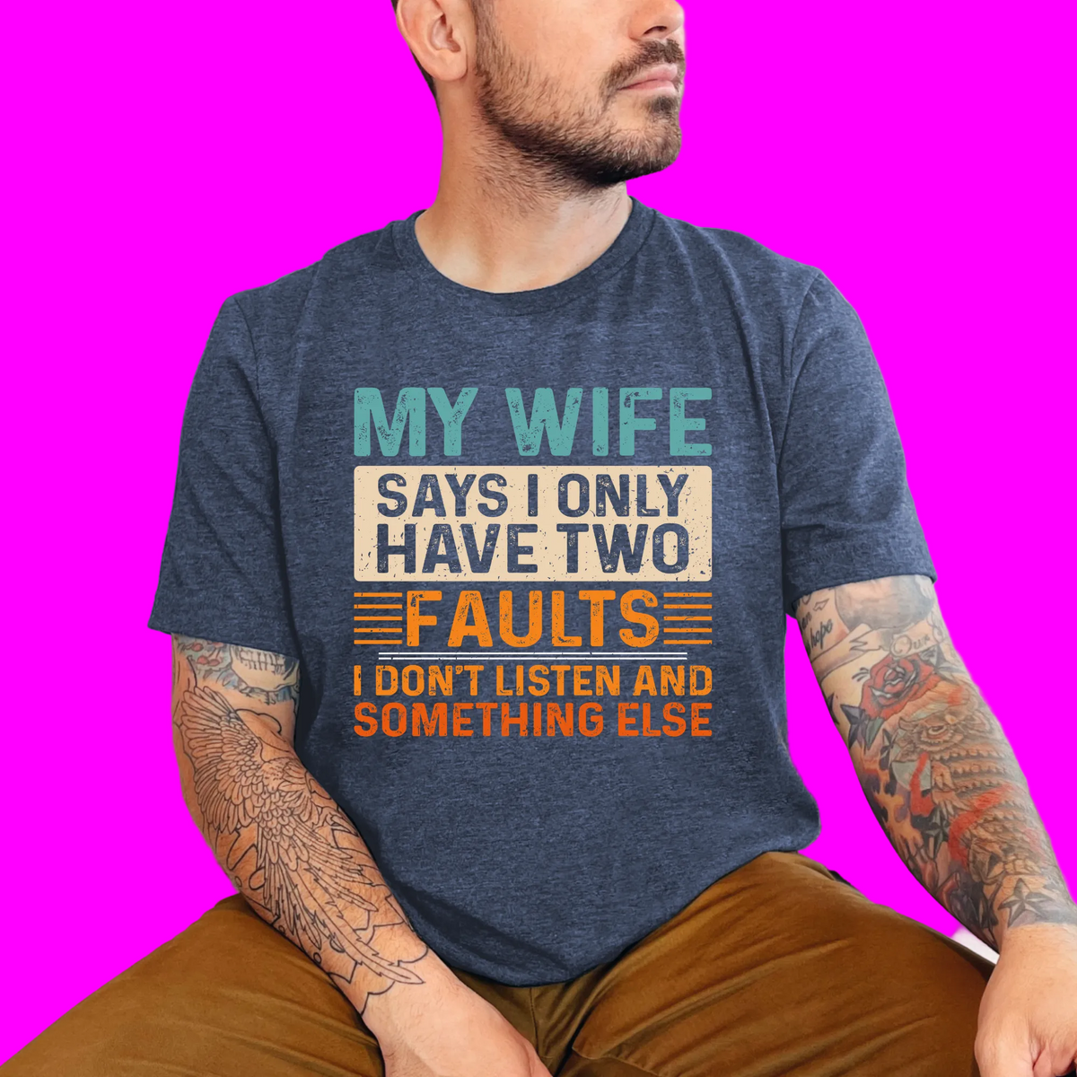 Wholesale I don't listen Graphic Tee - Heather Navy Tee