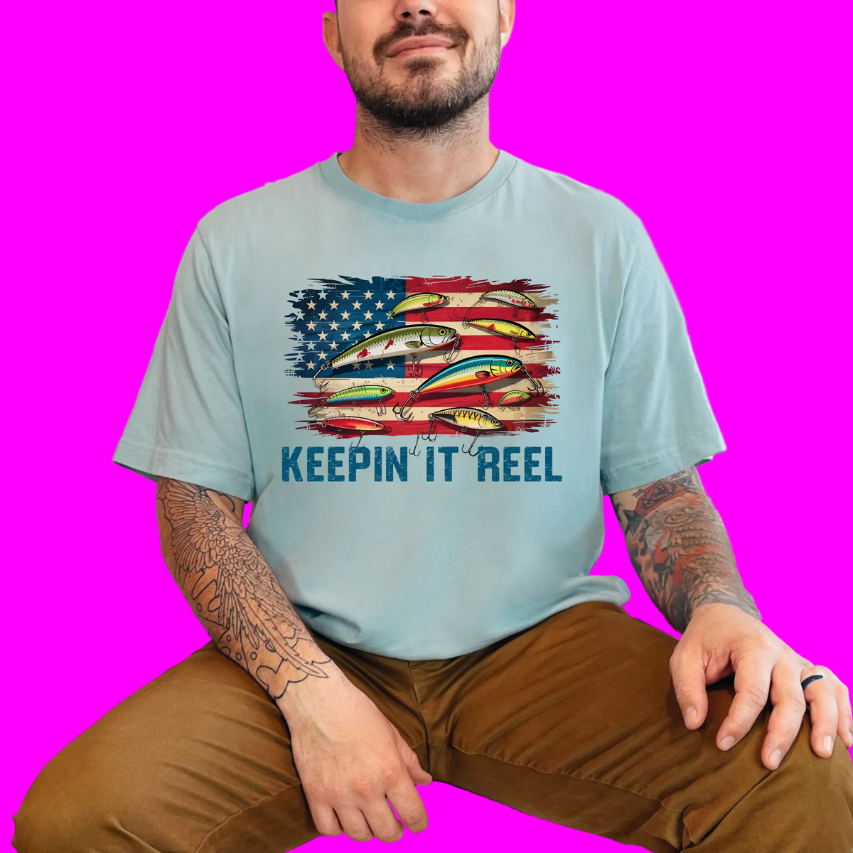 Wholesale Keepin' it Reel Graphic Tee - Dusty Blue Tee