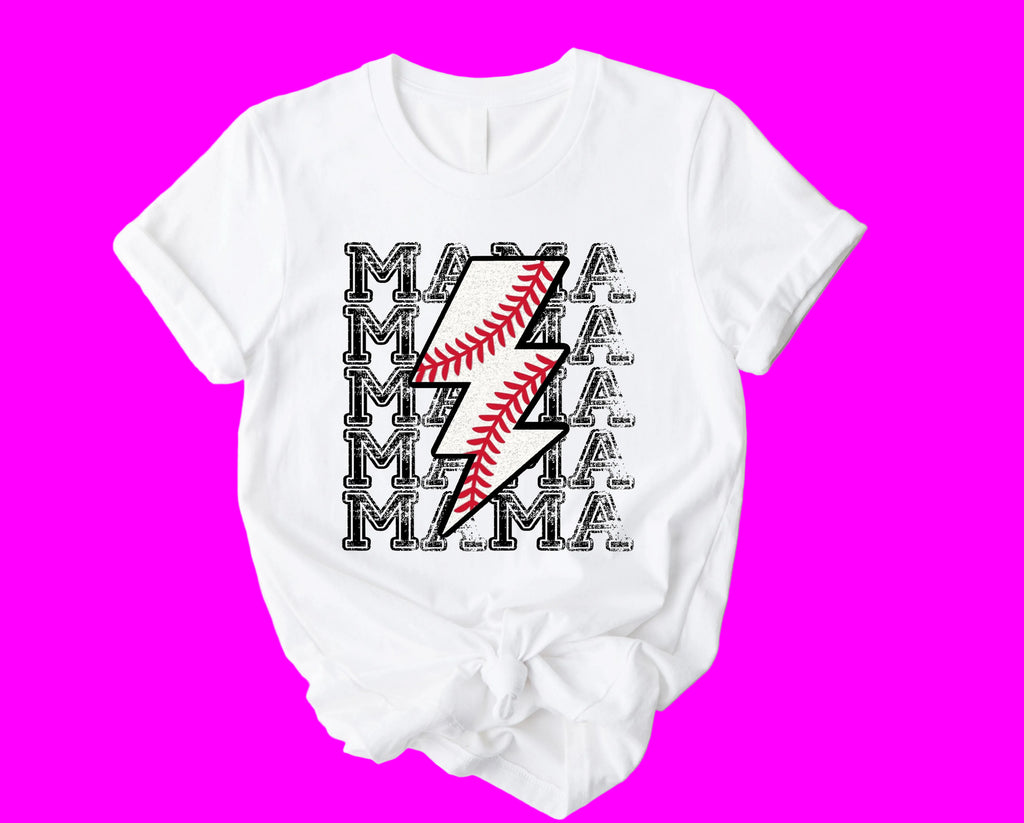 Wholesale Baseball Mama Bolt Graphic Tee - Heather Grey