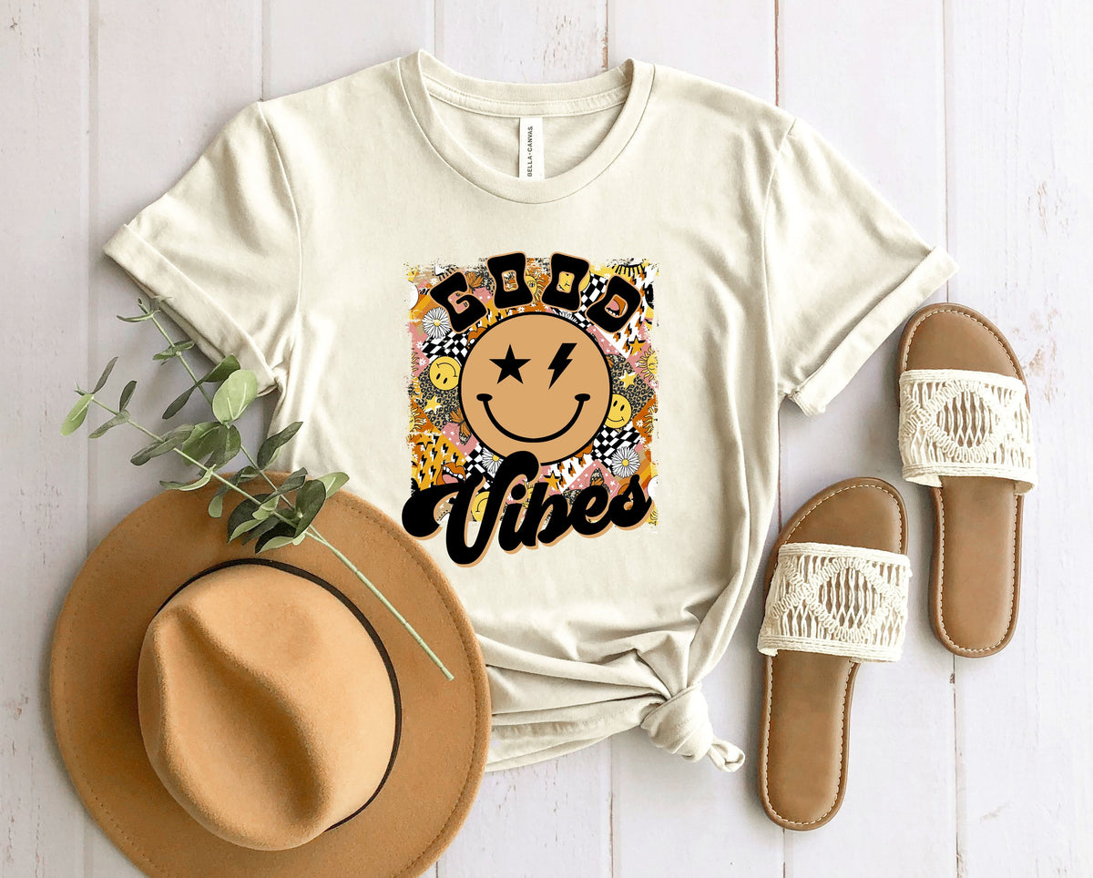 Wholesale Good Vibes Graphic Tee - Heather Sunset