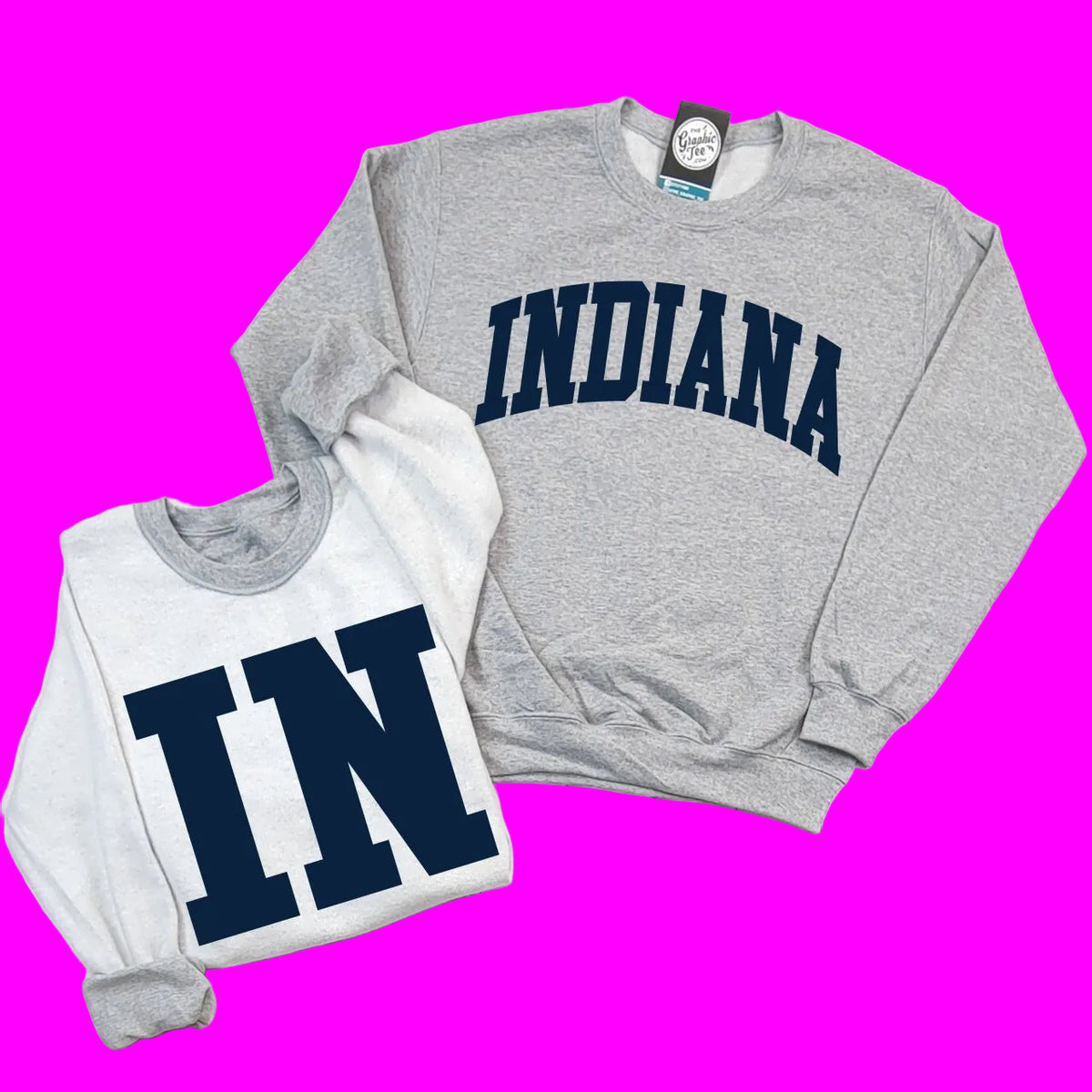 Indiana Navy Print Reversible Sport Grey Crewneck Sweatshirt