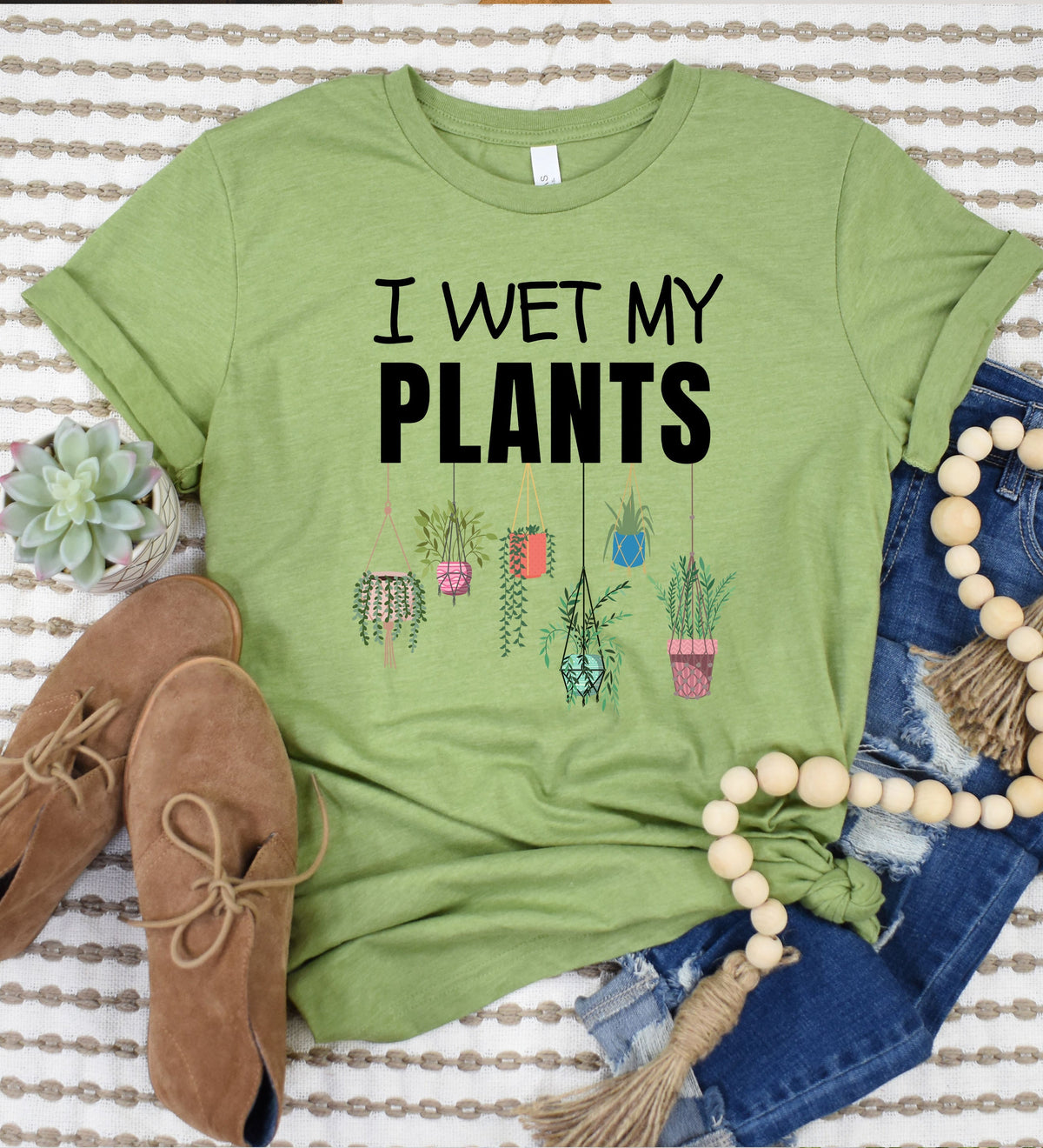 Wholesale I Wet My Plants Graphic Tee - Heather Green