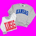 Kansas Blue and Red Print Reversible Sport Grey Crewneck Sweatshirt