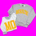 Missouri Gold Print Reversible Sport Grey Crewneck Sweatshirt