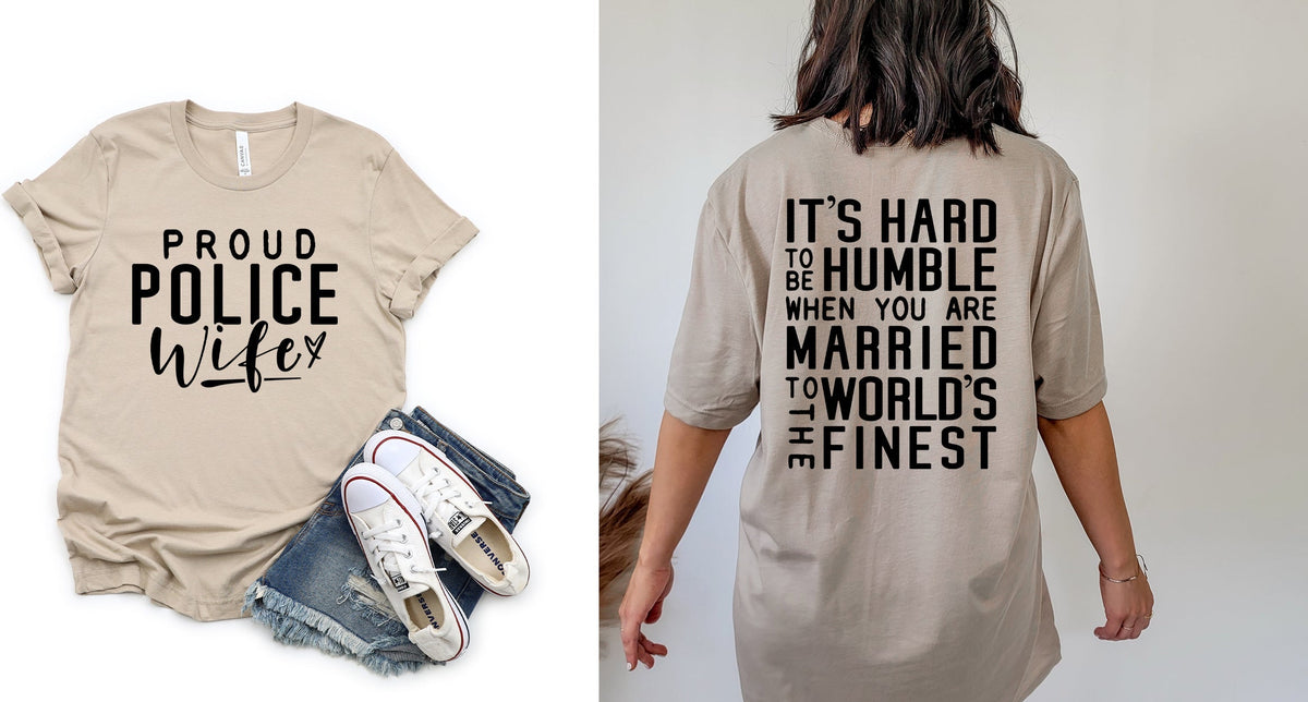 Wholesale Proud Police Wife Graphic Tee - True Royal Blue Tee