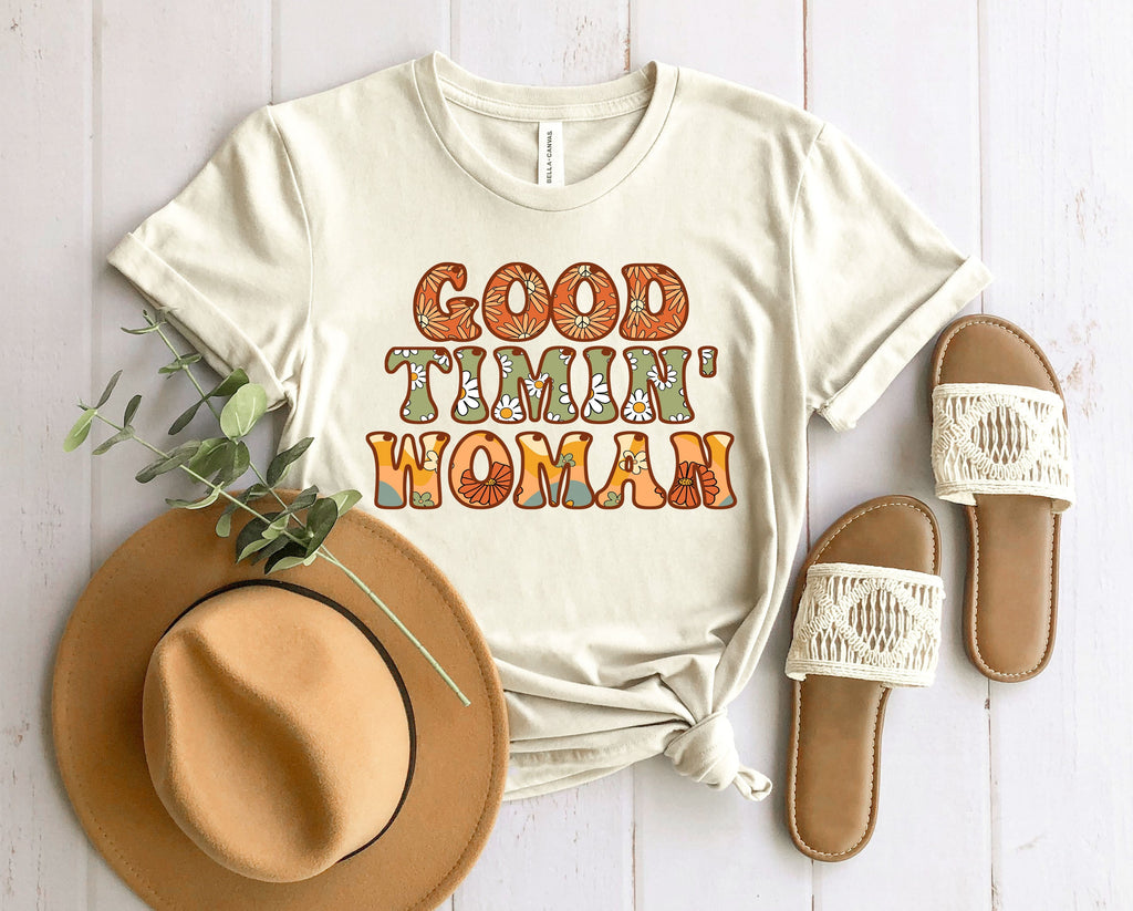 Wholesale Retro Good Timin' Woman Graphic Tee - Heather Sand