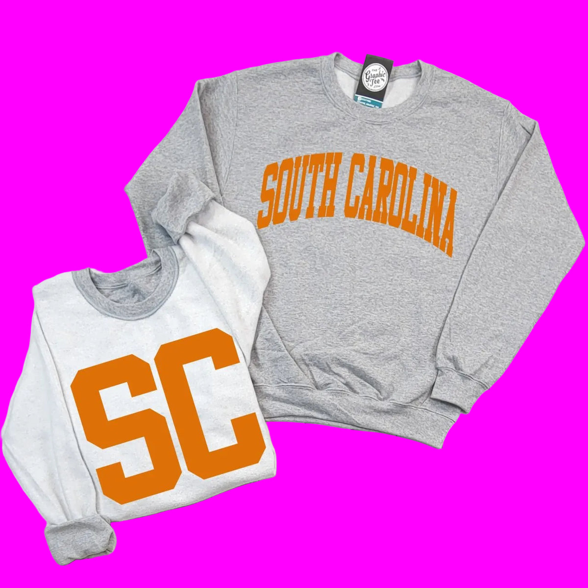 South Carolina Orange Print Reversible Sport Grey Crewneck Sweatshirt