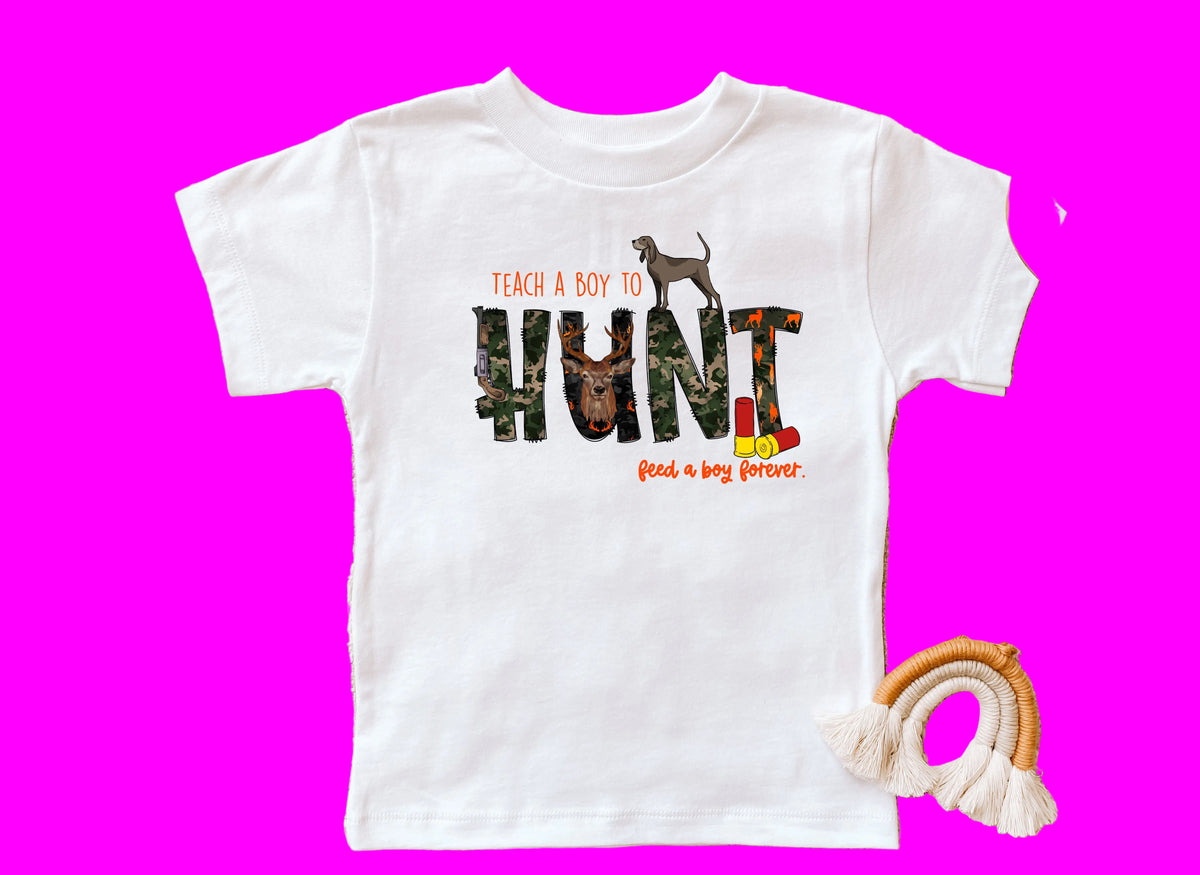 Wholesale Teach a Boy to Hunt Graphic Tee - Bella White